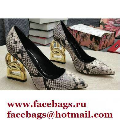 Dolce & Gabbana Heel 10.5cm Leather Pumps Snake Print Gray with DG Pop Heel 2021